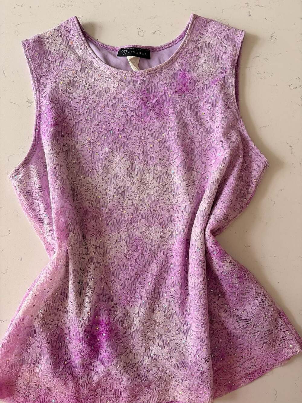 Vivendi Purple Floral Lace Sequined Sleeveless Top Size XL